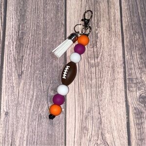 Handmade Orange/Purple/White Football Silicone Keychain